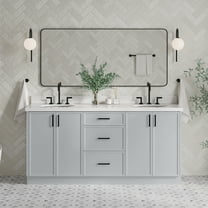 Ariel Kelly 73 Inch Double Oval Sink Bathroom Vanity With Pure White Quartz Countertop 1.5 Inch Edge In Grey