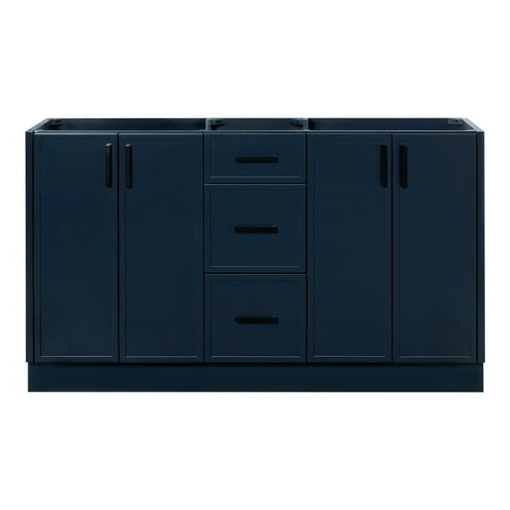 Ariel Kelly 60 Inch Double Sink Base Cabinet In Midnight Blue