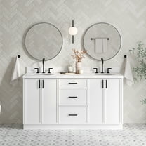 Ariel Kelly 66 Inch Double Oval Sink Bathroom Vanity With Carrara White Quartz Countertop 1.5 Inch Edge In White