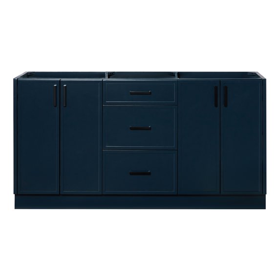 Ariel Kelly 66 Inch Double Sink Base Cabinet In Midnight Blue