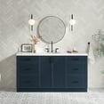 thumbnail image 1 of Ariel Kelly 66 Inch Single Oval Sink Bathroom Vanity With Carrara White Quartz Countertop 1.5 Inch Edge In Midnight Blue, 1 of 12