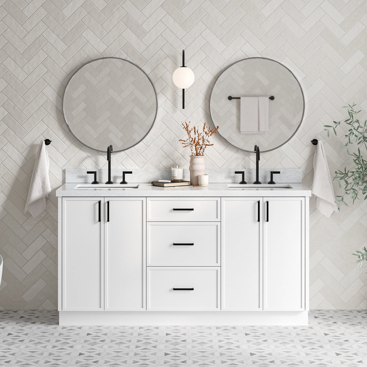 Ariel Kelly 67 Inch Double Rectangular Sink Bathroom Vanity With ...