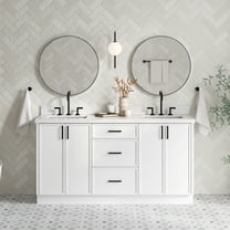Ariel Kelly 67 Inch Double Rectangular Sink Bathroom Vanity With Pure White Quartz Countertop 1.5 Inch Edge In White