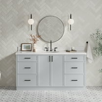 Ariel Kelly 67 Inch Single Oval Sink Bathroom Vanity With Pure White Quartz Countertop 1.5 Inch Edge In Grey