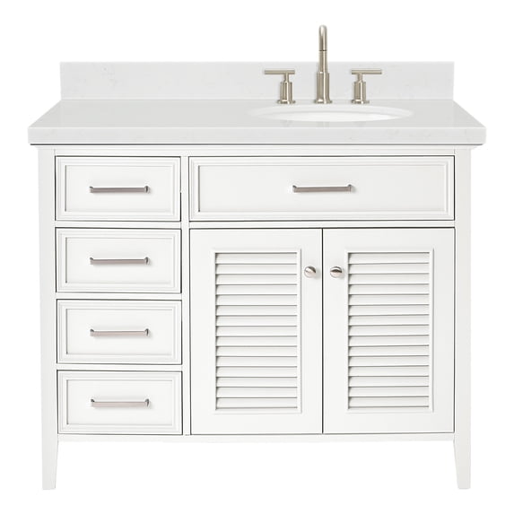 Ariel Kensington 42 In. Right Offset Oval Single Sink Bathroom Vanity With Carrara White Quartz Countertop 1.5 Edge In White