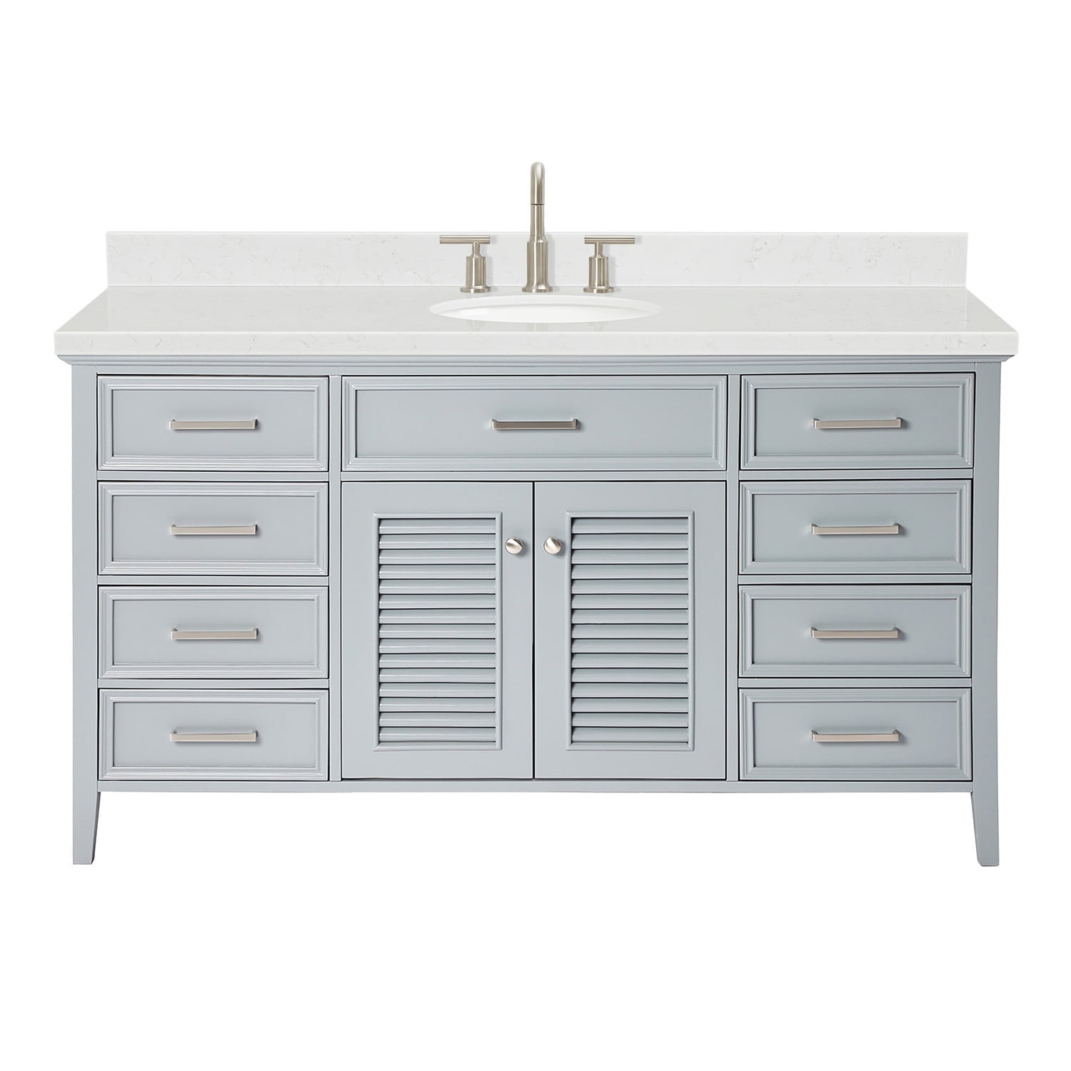 Ariel Kensington 60 In. Single Oval Sink Bathroom Vanity With Carrara White Quartz Countertop 1. ...
