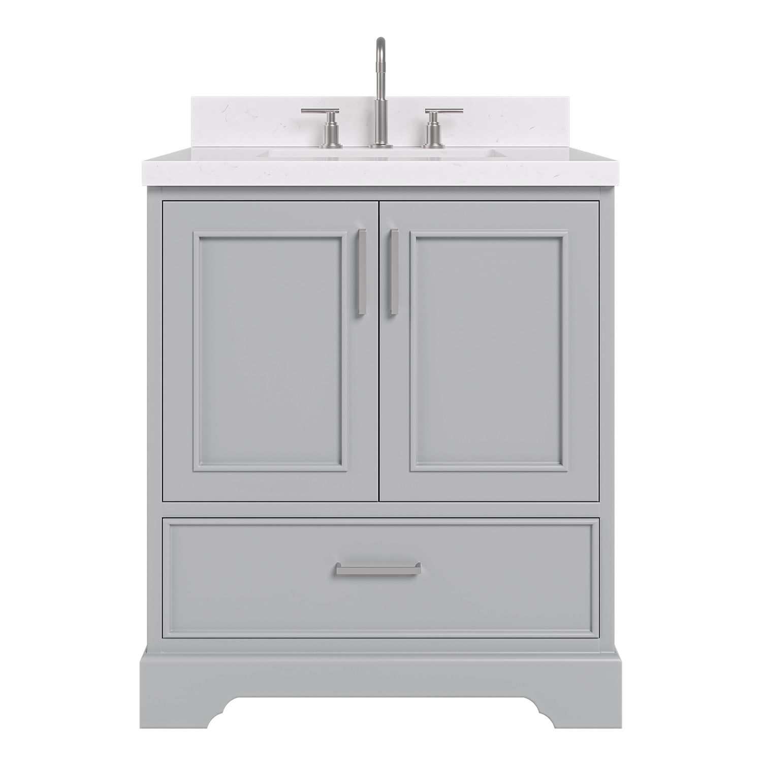 Ariel Stafford 30 In. Single Rectangle Sink Bathroom Vanity Pure Carrara White Quartz Countertop 1.5 Edge In Grey