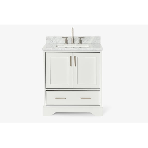 Ariel Stafford 30.5 In. Single Rectangle Sink Vanity With Carrara White Marble Countertop W/0.75" Edge In White