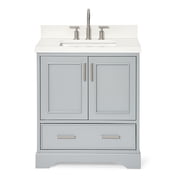 Ariel Stafford 30.5 In. Single Rectangle Sink Vanity Pure White Quartz Countertop W/1.5" Edge In Grey
