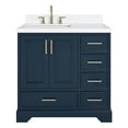 thumbnail image 1 of Ariel Stafford 36 Inch Single Left Offset Rectangle Sink Bathroom Vanity With Carrara White Quartz Countertop 1.5 Edge In Midnight Blue, 1 of 9