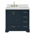 thumbnail image 1 of Ariel Stafford 37 Inch Single Left Offset Rectangle Sink Vanity With Carrara White Marble Countertop W/1.5" Edge In Midnight Blue, 1 of 9