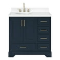 thumbnail image 1 of Ariel Stafford 37 Inch Single Left Offset Oval Sink Vanity With White Quartz Countertop W/1.5" Edge In Midnight Blue, 1 of 9