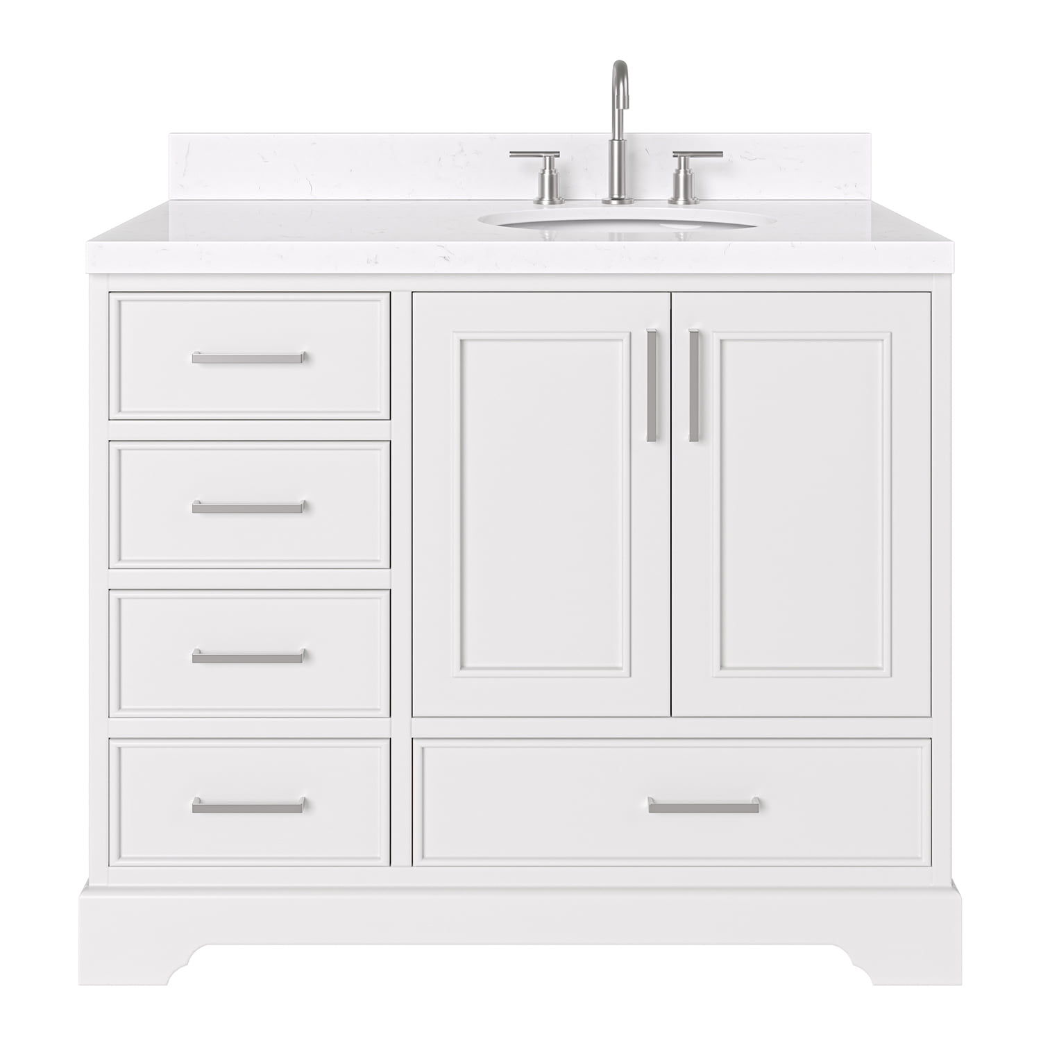 Stafford 42" White Freestanding Single Bathroom Vanity with Quartz Top