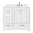 thumbnail image 1 of Ariel Stafford 42 Inch Single Right Offset Rectangle Sink Bathroom Vanity With Carrara White Quartz Countertop 1.5 Edge In White, 1 of 9