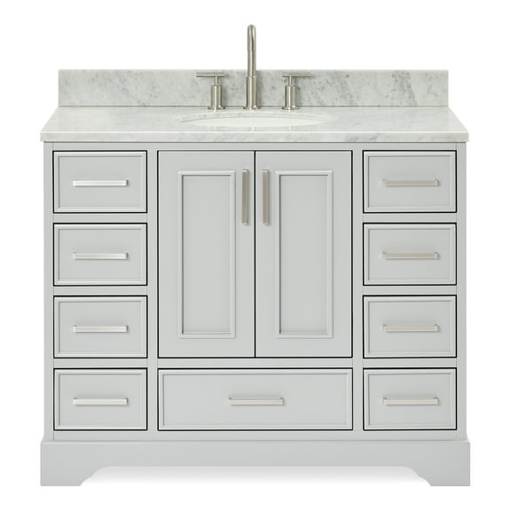Ariel Stafford 43 Inch Single Oval Sink Vanity With Carrara White Marble Countertop W/0.75" Edge In Grey