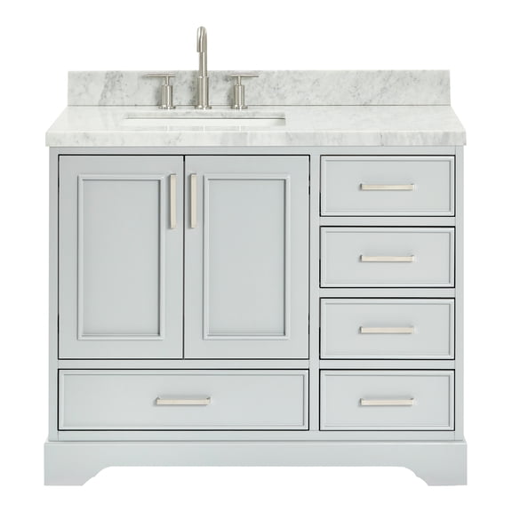 Ariel Stafford 43 Inch Single Left Offset Rectangle Sink Vanity With Carrara White Marble Countertop W/1.5" Edge In Grey