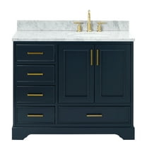 Ariel Stafford 43 Inch Single Right Offset Oval Sink Vanity With Carrara White Marble Countertop W/0.75" Edge In Midnight Blue