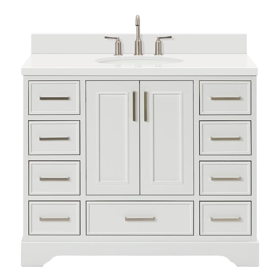 Ariel Stafford 43 Inch Single Oval Sink Vanity With White Quartz Countertop W/1.5" Edge In White