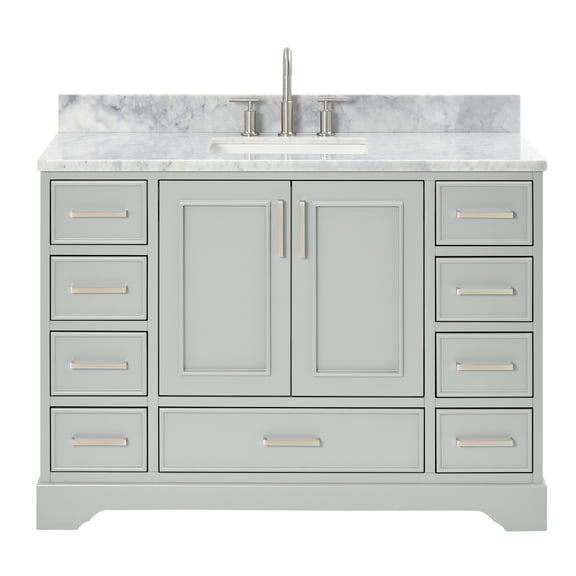 Ariel Stafford 49 Inch Single Rectangle Sink Vanity With Carrara White Marble Countertop W/0.75" Edge In Grey