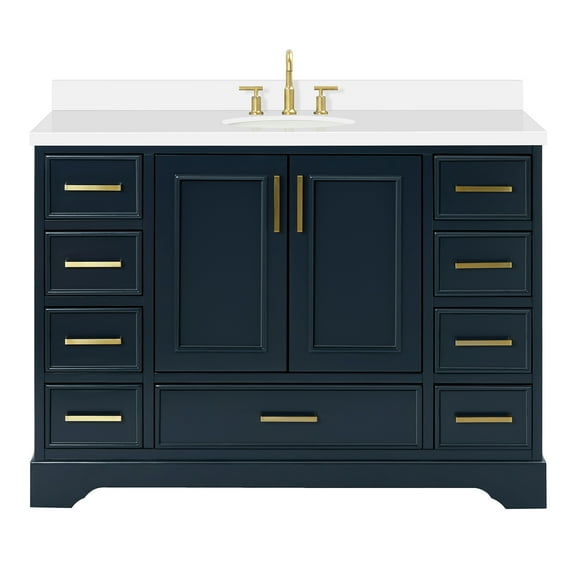 Ariel Stafford 49 Inch Single Oval Sink Vanity With White Quartz Countertop W/1.5" Edge In Midnight Blue