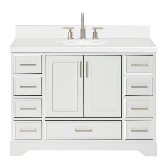 Ariel Stafford 49 Inch Single Oval Sink Vanity With White Quartz Countertop W/1.5" Edge In White