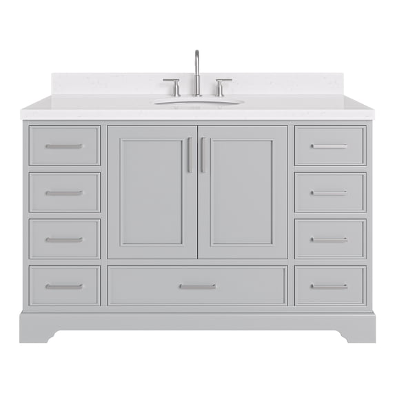 Ariel Stafford 54 Inch Single Oval Sink Bathroom Vanity With Carrara White Quartz Countertop 1.5 Edge In Grey