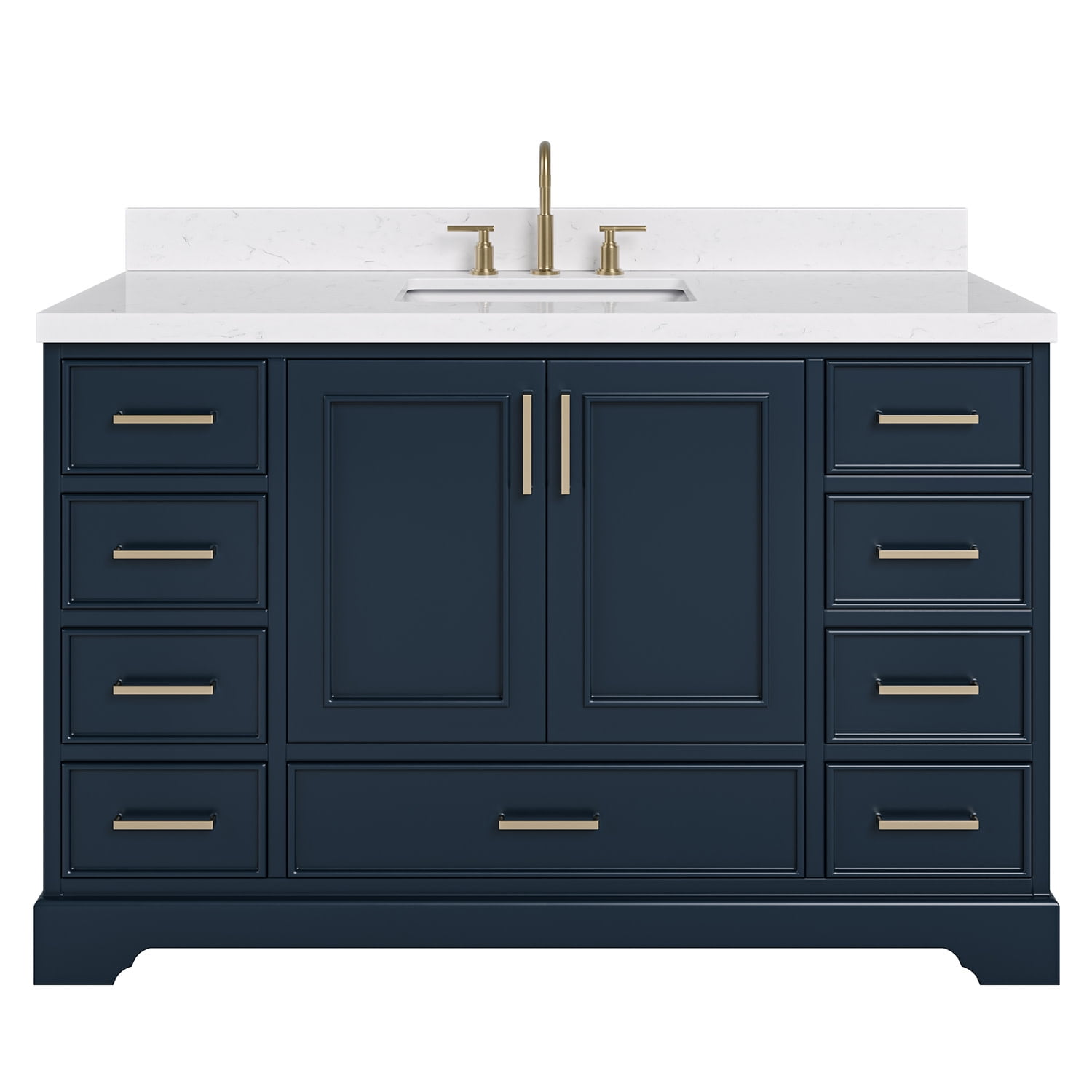 Stafford 54" Midnight Blue Wood Vanity with White Quartz Top