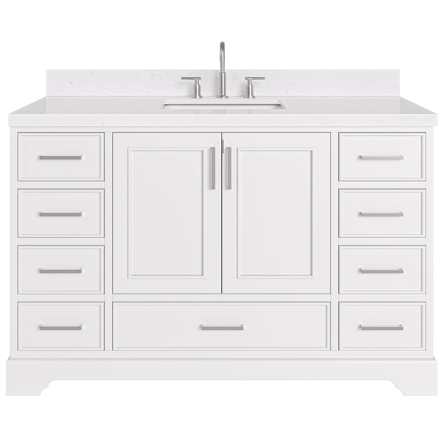 Stafford 54" White Freestanding Bathroom Vanity with Carrara Quartz Top