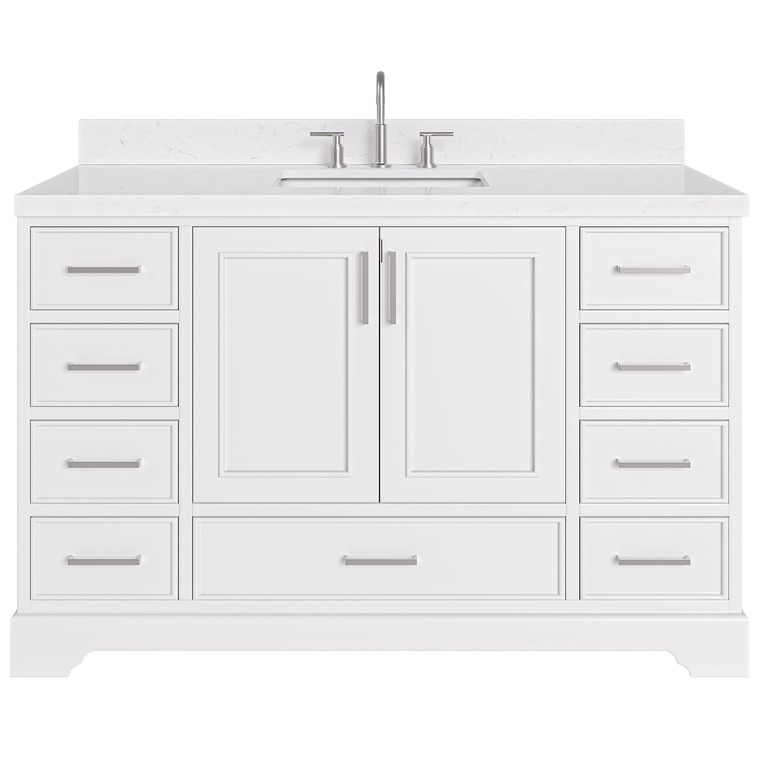 Stafford 54" White Freestanding Bathroom Vanity with Carrara Quartz Top