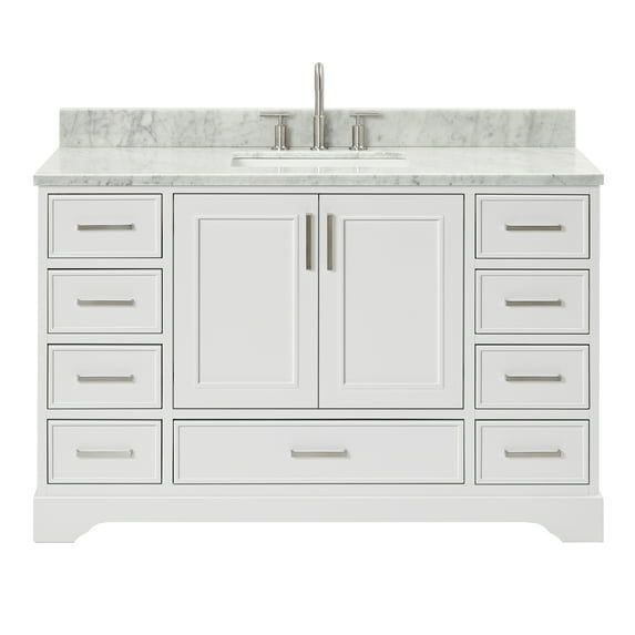 Ariel Stafford 55 Inch Single Rectangle Sink Vanity With Carrara White Marble Countertop W/0.75" Edge In White