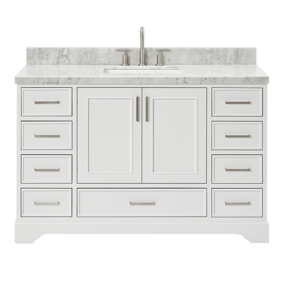 Ariel Stafford 55 Inch Single Rectangle Sink Vanity With Carrara White Marble Countertop W/1.5" Edge In White