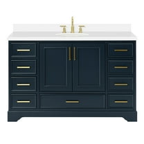 Ariel Stafford 55 Inch Single Oval Sink Vanity With White Quartz Countertop W/1.5" Edge In Midnight Blue