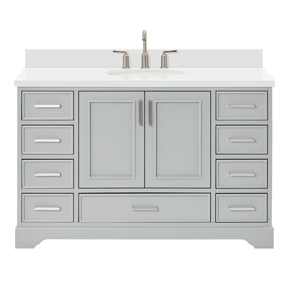 Ariel Stafford 55 Inch Single Oval Sink Vanity With White Quartz Countertop W/1.5" Edge In Grey