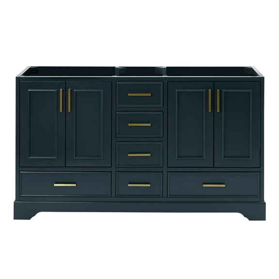 Ariel Stafford 60 Inch Double Sink Base Cabinet In Midnight Blue