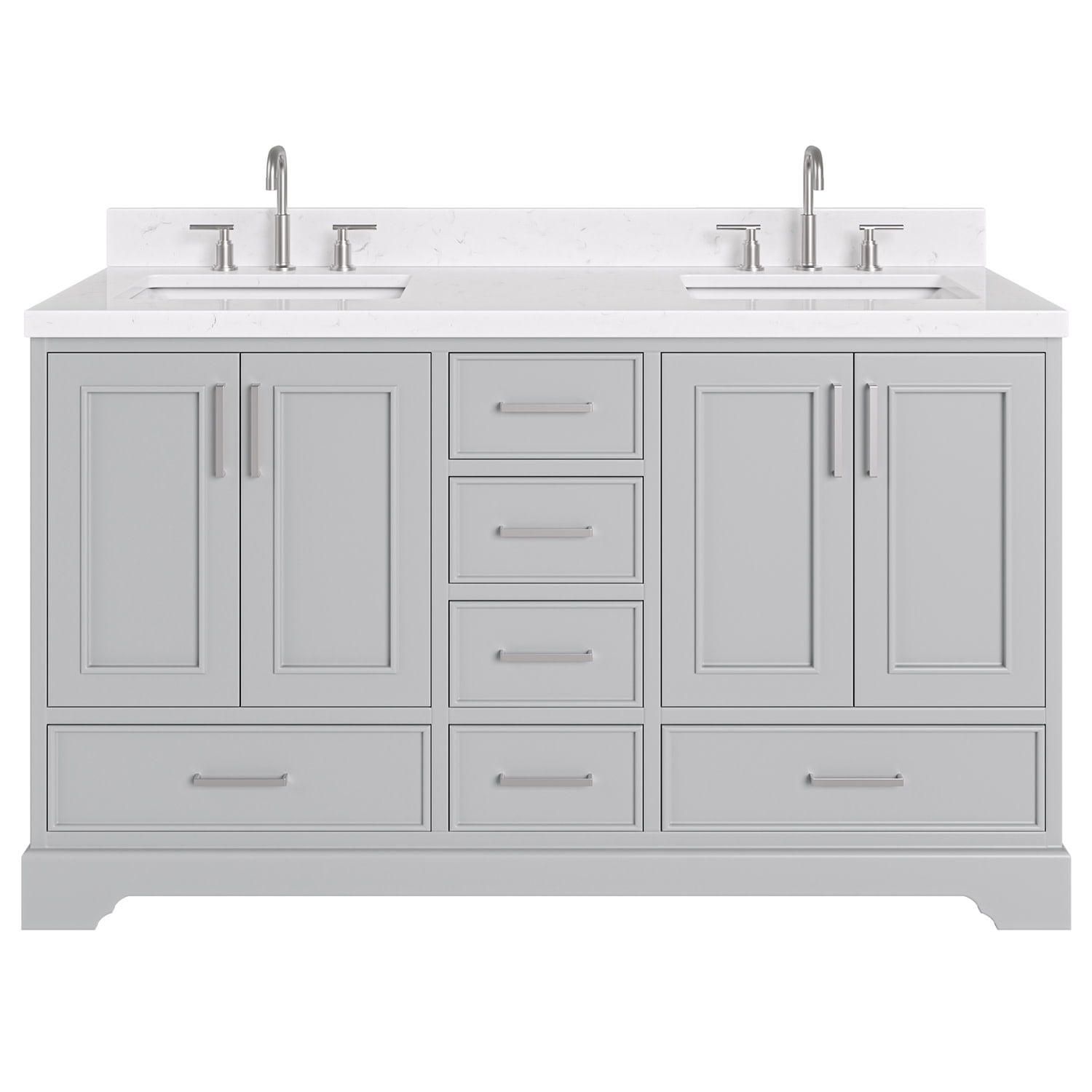 Stafford 60" Gray Double Sink Freestanding Vanity with Carrara Quartz Top