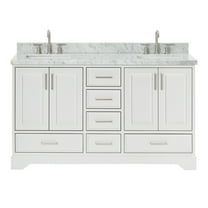 Ariel Stafford 61 Inch Double Rectangle Sink Vanity With Carrara White Marble Countertop W/1.5" Edge In White