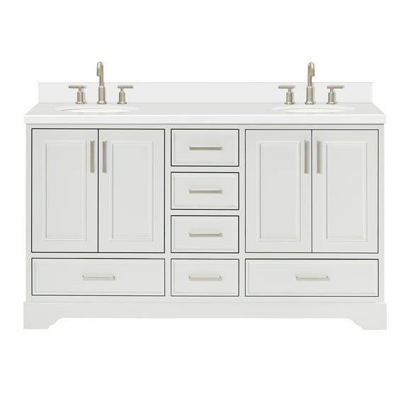 Ariel Stafford 61 Inch Double Oval Sink Vanity With White Quartz Countertop W/1.5" Edge In White