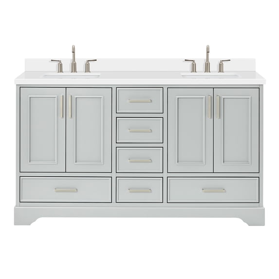 Ariel Stafford 61 Inch Double Rectangle Sink Vanity With White Quartz Countertop W/1.5" Edge In Grey