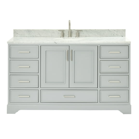 Ariel Stafford 61 Inch Single Oval Sink Vanity With Carrara White Marble Countertop W/0.75" Edge In Grey