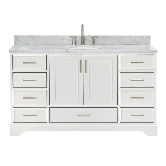 Ariel Stafford 61 Inch Single Oval Sink Vanity With Carrara White Marble Countertop W/0.75" Edge In White