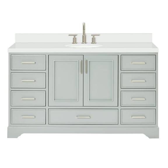 Ariel Stafford 61 Inch Single Oval Sink Vanity With White Quartz Countertop W/1.5" Edge In Grey