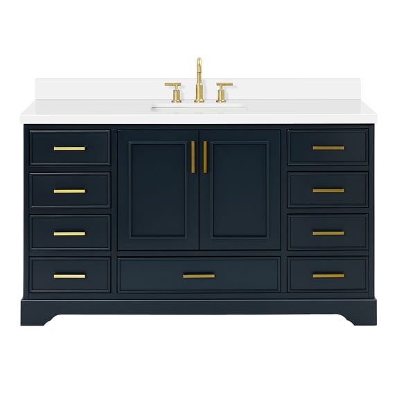 Ariel Stafford 61 Inch Single Rectangle Sink Vanity With White Quartz Countertop W/1.5" Edge In Midnight Blue