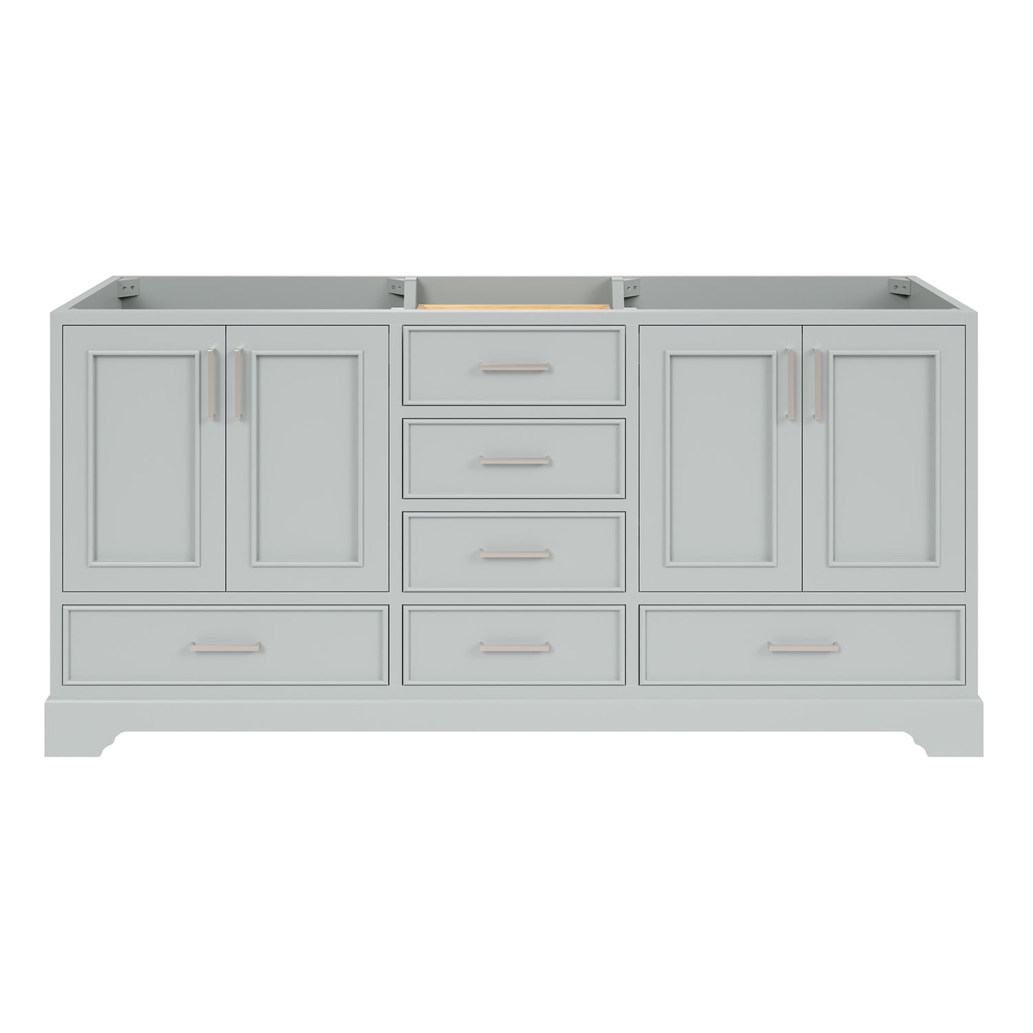 Stafford 73" Grey Double Freestanding Vanity Cabinet with Satin Brass Hardware