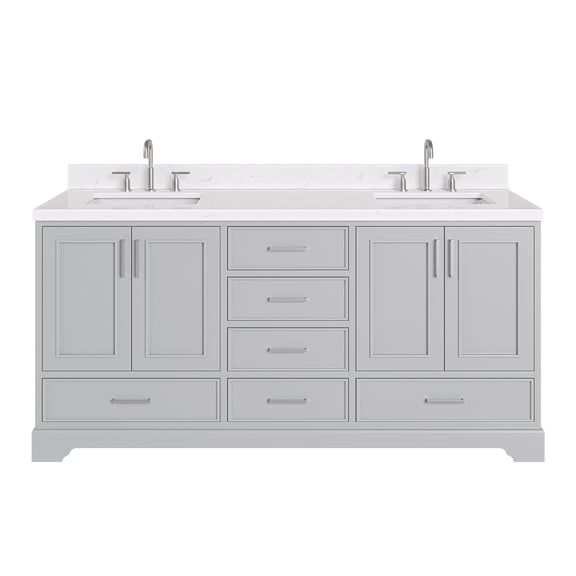 Ariel Stafford 72 Inch Double Rectangle Sink Bathroom Vanity With Carrara White Quartz Countertop 1.5 Edge In Grey