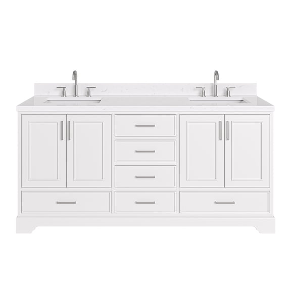 Ariel Stafford 72 Inch Double Rectangle Sink Bathroom Vanity With Carrara White Quartz Countertop 1.5 Edge In White
