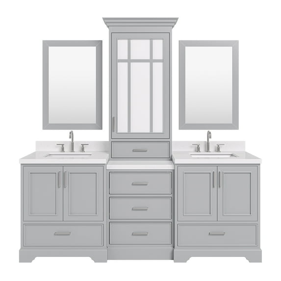 Ariel Stafford 85 In. Double Rectangle Sink Bathroom Vanity Set With Carrara White Quartz Countertop 1.5 Edge In Grey