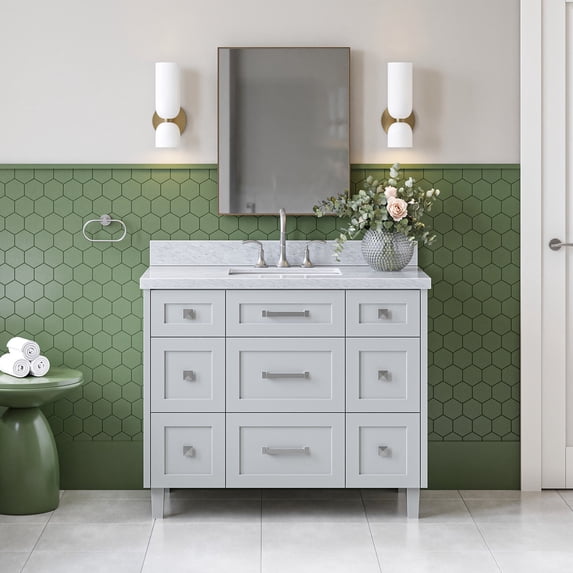 Ariel Monroe 43 Inch Single Rectangular Sink Bathroom Vanity With Italian Carrara Marble Countertop 1.5 inch Edge In Grey