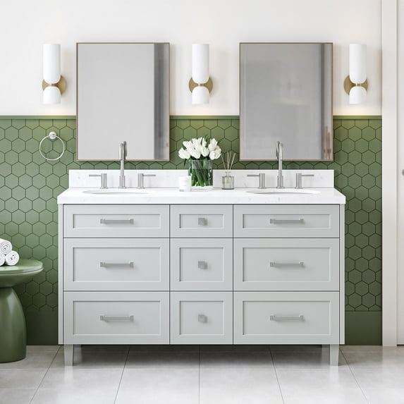 Ariel Monroe 60 Inch Double Sink Base Cabinet In Grey