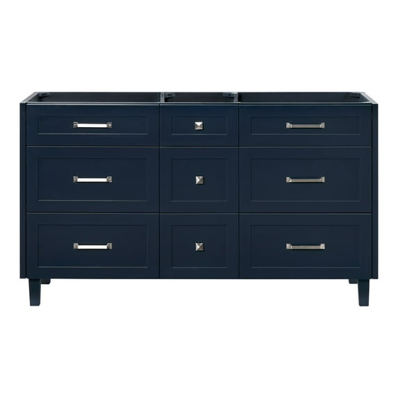 Ariel Monroe 60 Inch Double Sink Base Cabinet In Midnight Blue