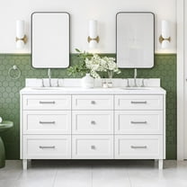 Ariel Monroe 66 Inch Double Oval Sink Bathroom Vanity With Carrara White Quartz Countertop 1.5 inch Edge In White